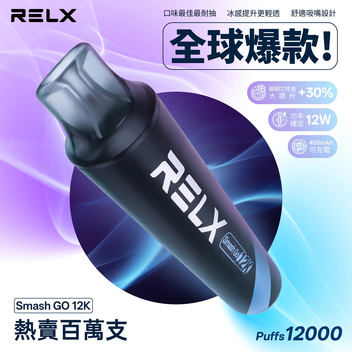 RELX 12000口 全球熱銷破百萬拋棄式